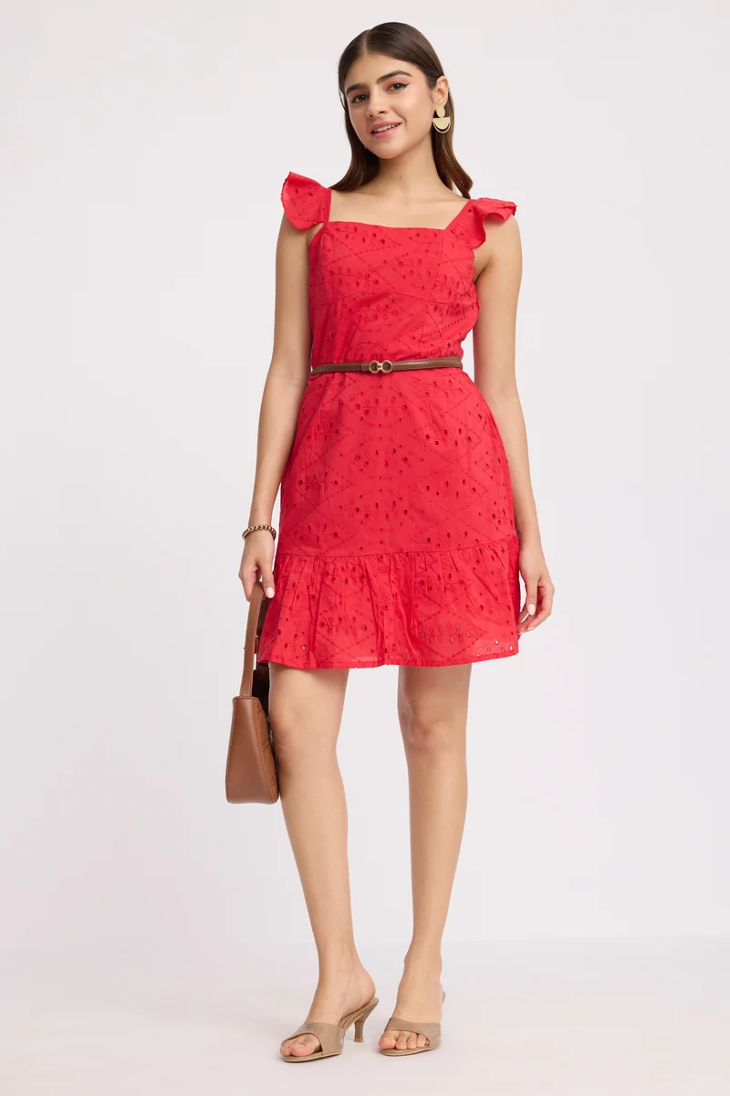 Tsenam|100% Cotton Schiffli Mini Dress