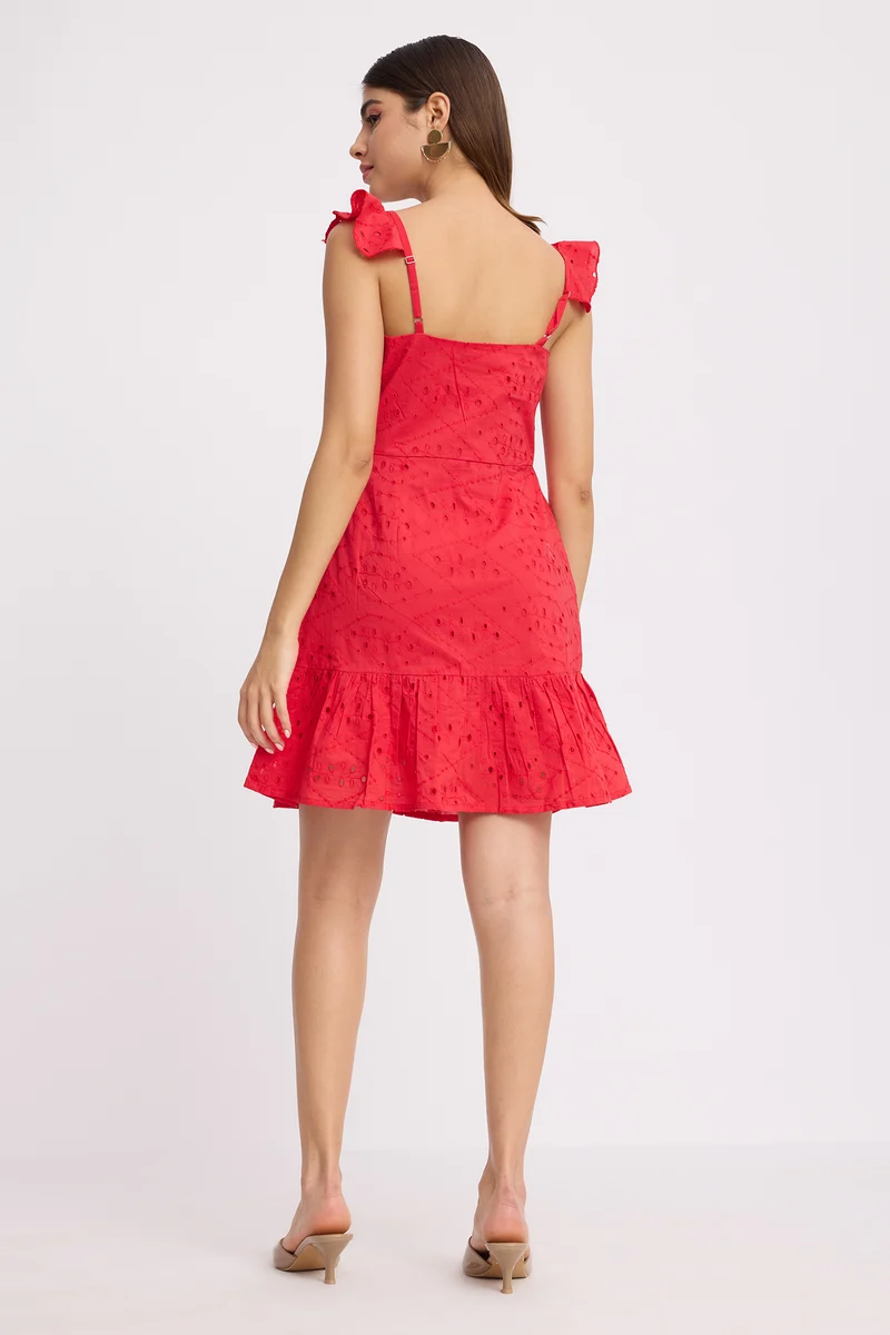 Tsenam|100% Cotton Schiffli Mini Dress