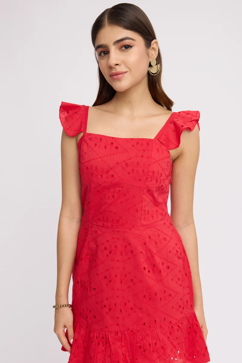 Tsenam|100% Cotton Schiffli Mini Dress