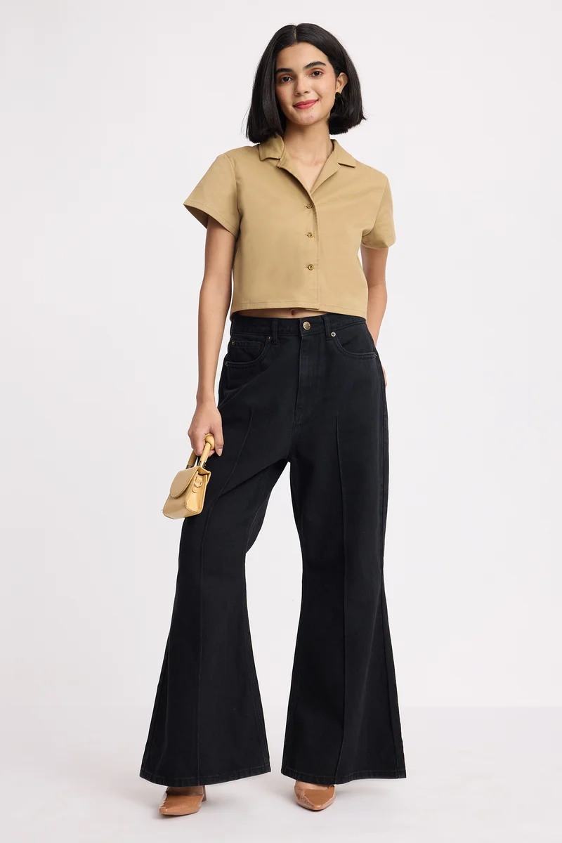 Tseringi Shirt|100% Cotton Cropped Lapel Collar Shirt