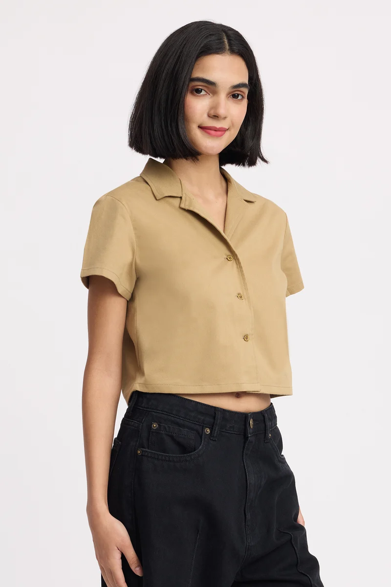 Tseringi Shirt|100% Cotton Cropped Lapel Collar Shirt