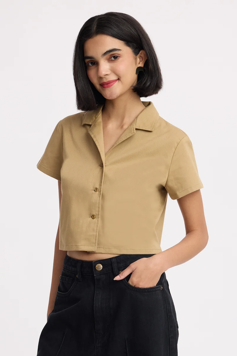 Tseringi Shirt|100% Cotton Cropped Lapel Collar Shirt