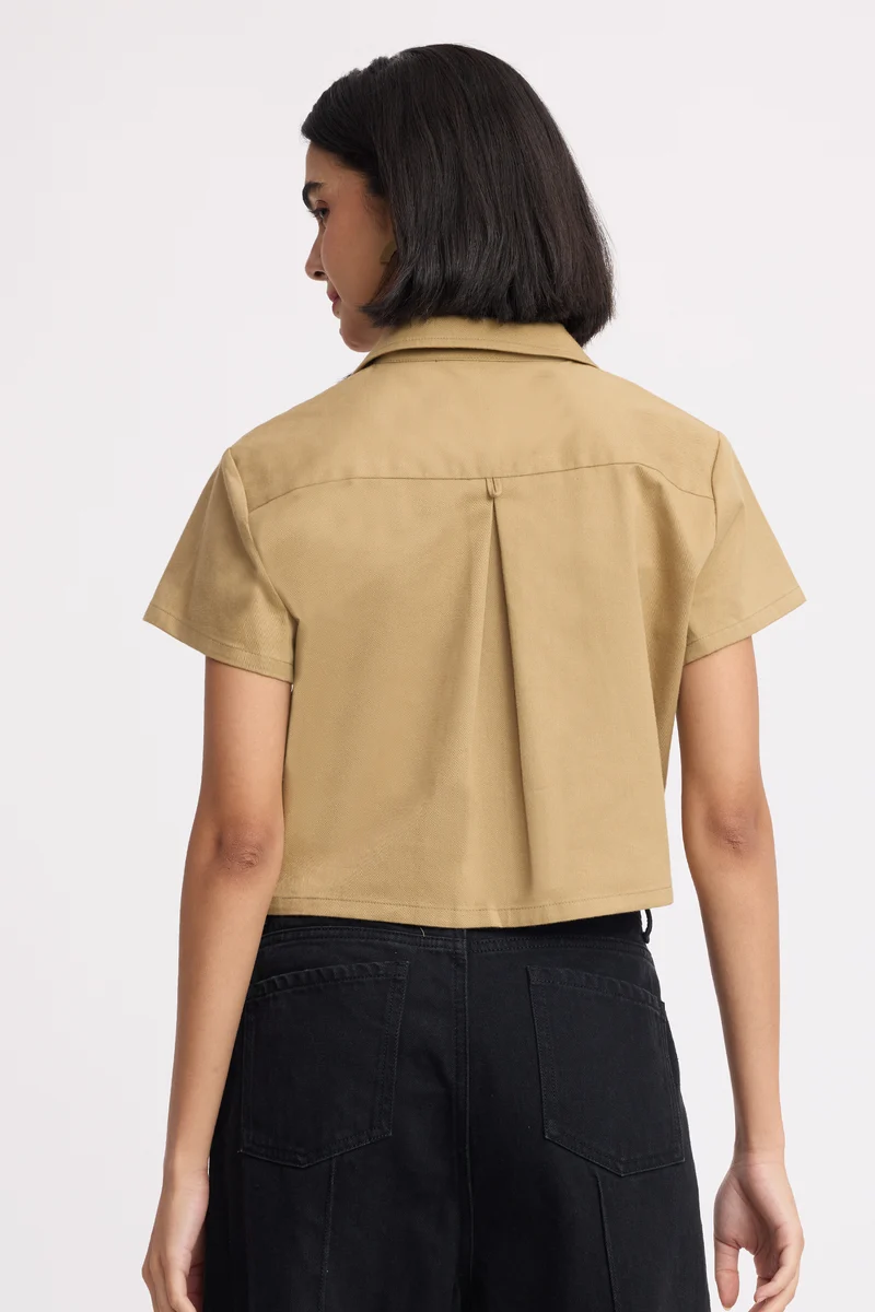 Tseringi Shirt|100% Cotton Cropped Lapel Collar Shirt