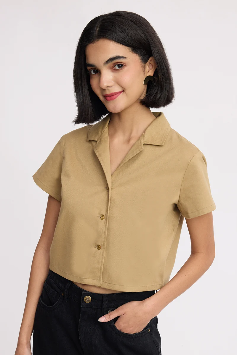 Tseringi Shirt|100% Cotton Cropped Lapel Collar Shirt