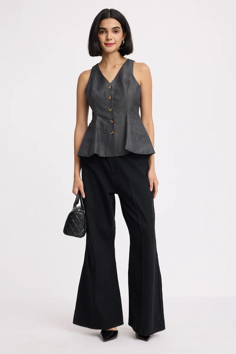 Tobgye Top|100% Cotton Sleeveless Peplum Waistcoat