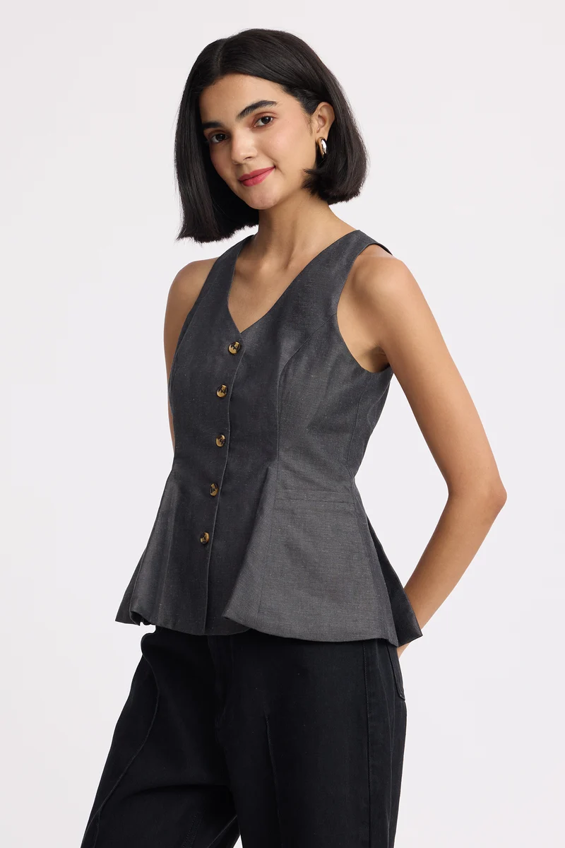 Tobgye Top|100% Cotton Sleeveless Peplum Waistcoat