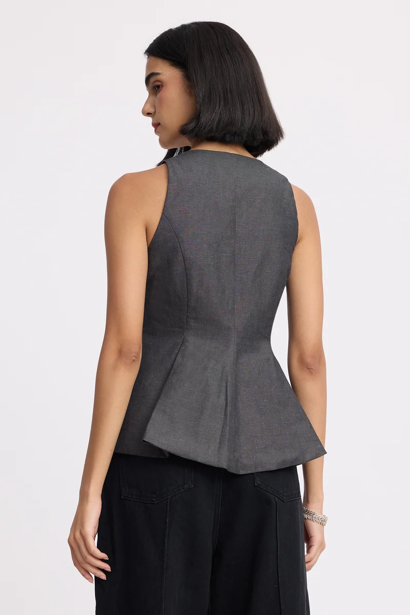 Tobgye Top|100% Cotton Sleeveless Peplum Waistcoat
