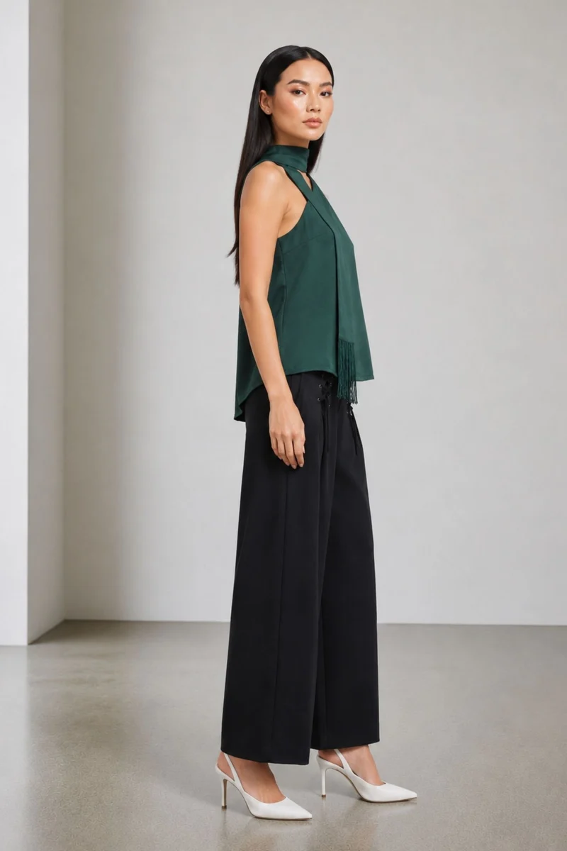 Yovi|100% Viscose One Shoulder Neck Sash Top