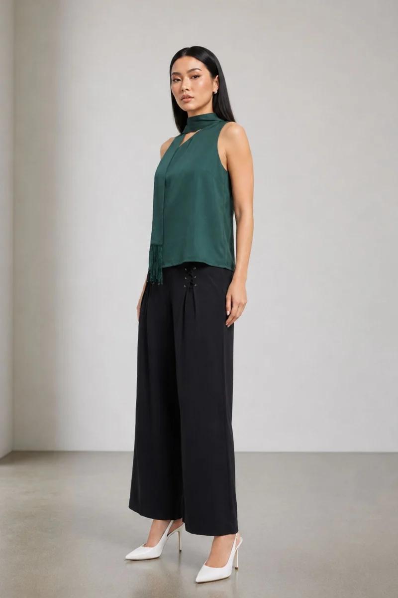 Yovi|100% Viscose One Shoulder Neck Sash Top