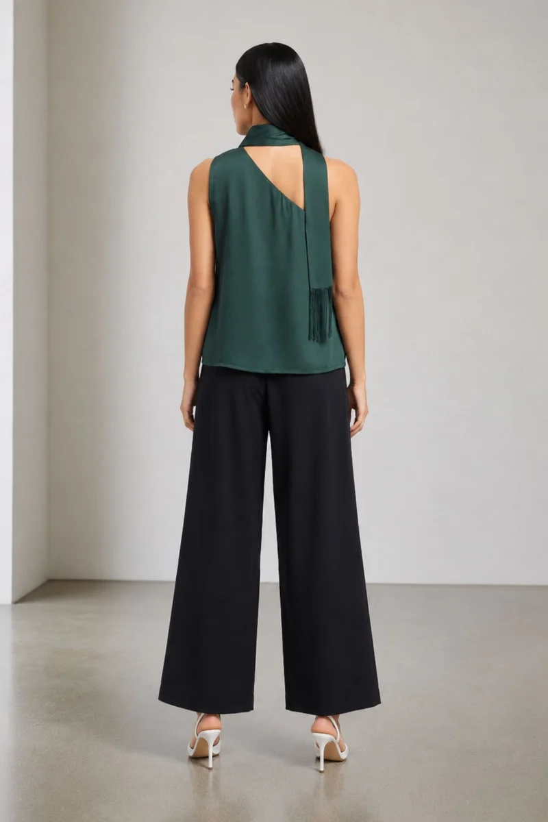 Yovi|100% Viscose One Shoulder Neck Sash Top