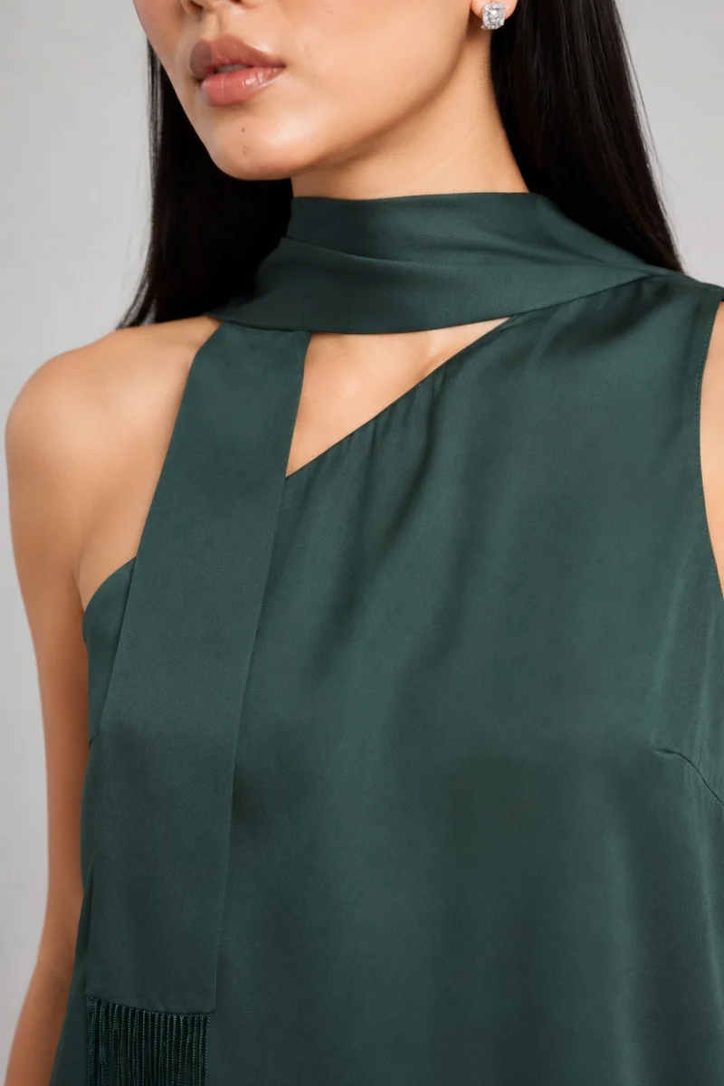 Yovi|100% Viscose One Shoulder Neck Sash Top