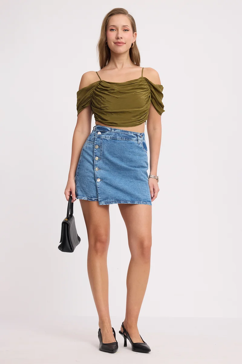 Saki Top|100% Viscose Draped Crop Top