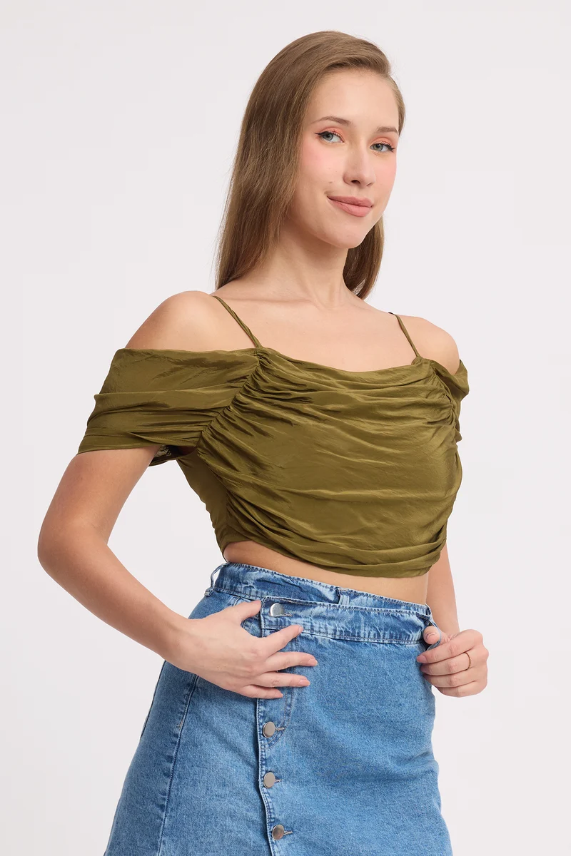 Saki Top|100% Viscose Draped Crop Top
