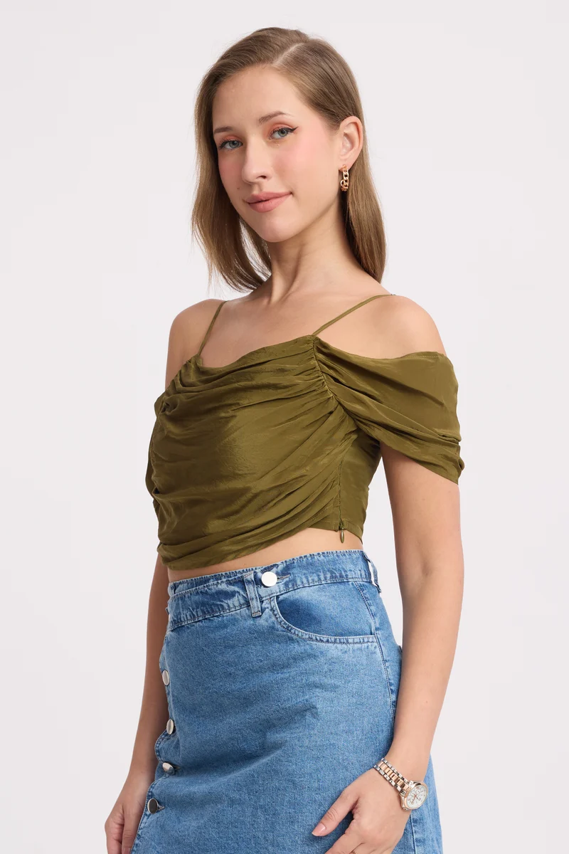 Saki Top|100% Viscose Draped Crop Top