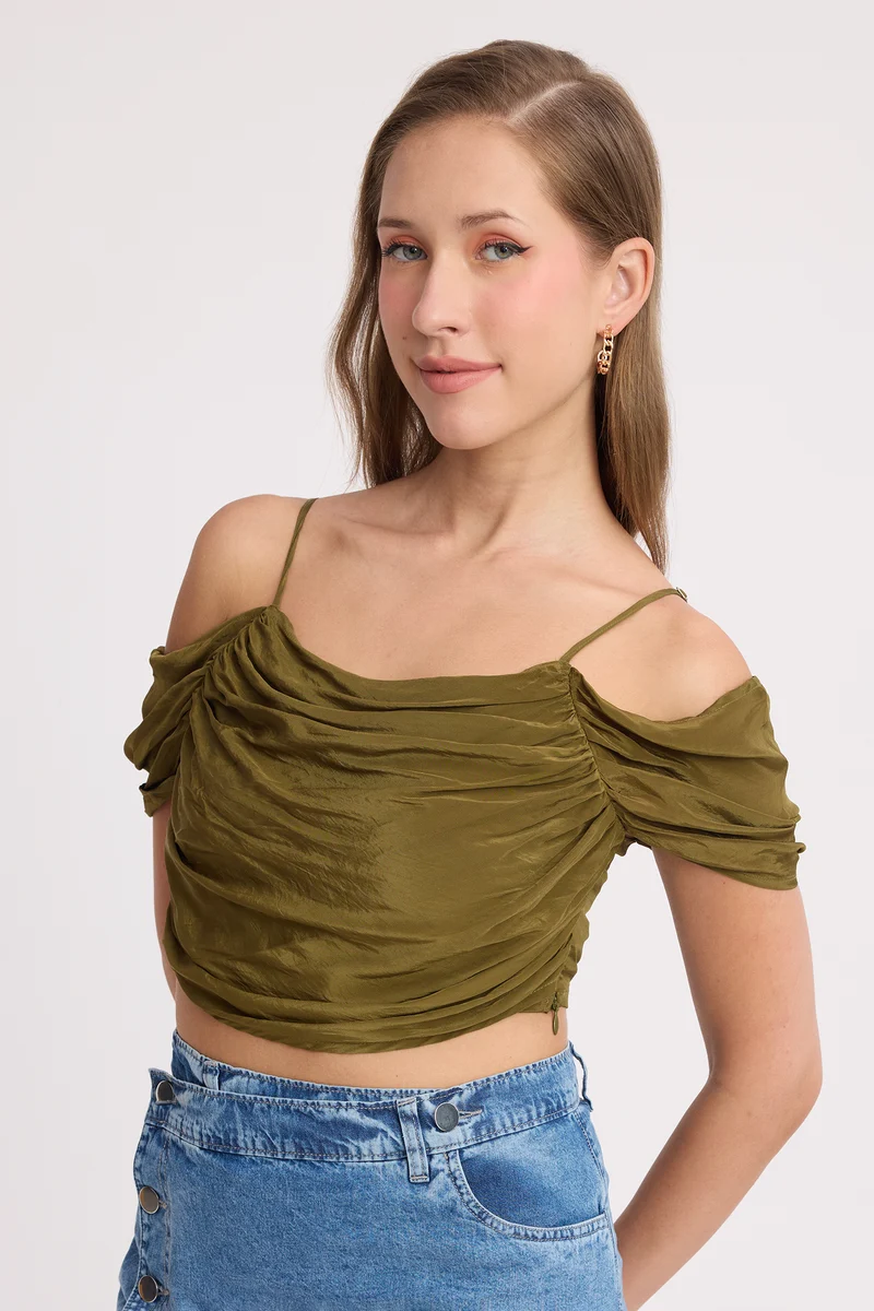 Saki Top|100% Viscose Draped Crop Top
