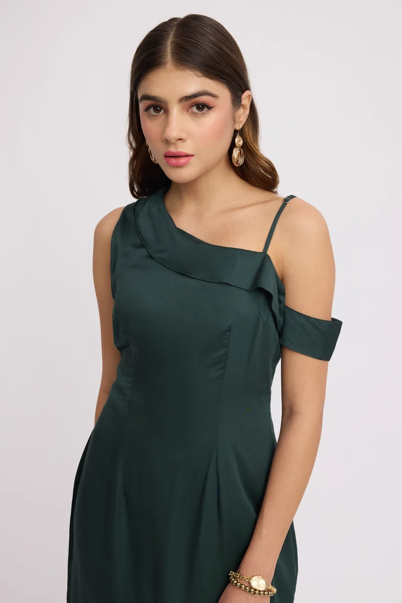 Hina|100% Viscose One Shoulder Cowl Bodycon Dress