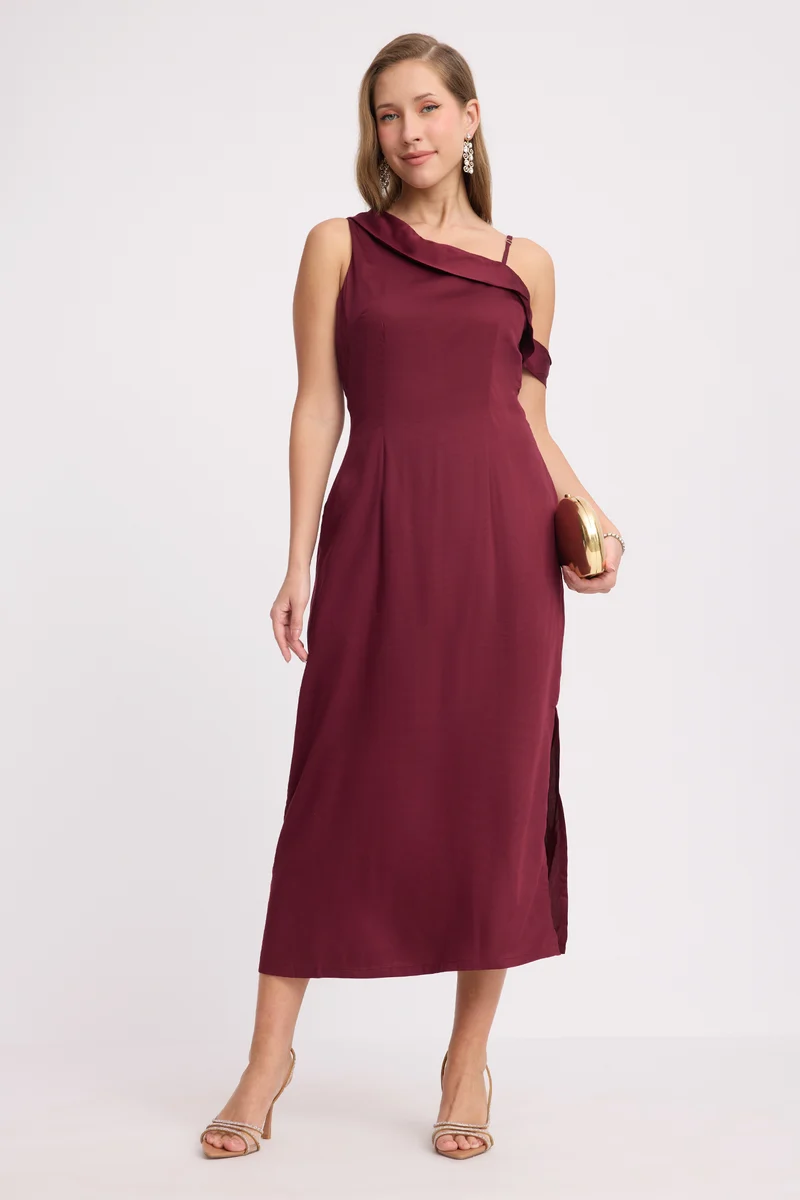 Emdla|100% Viscose One Shoulder Cowl Bodycon Dress