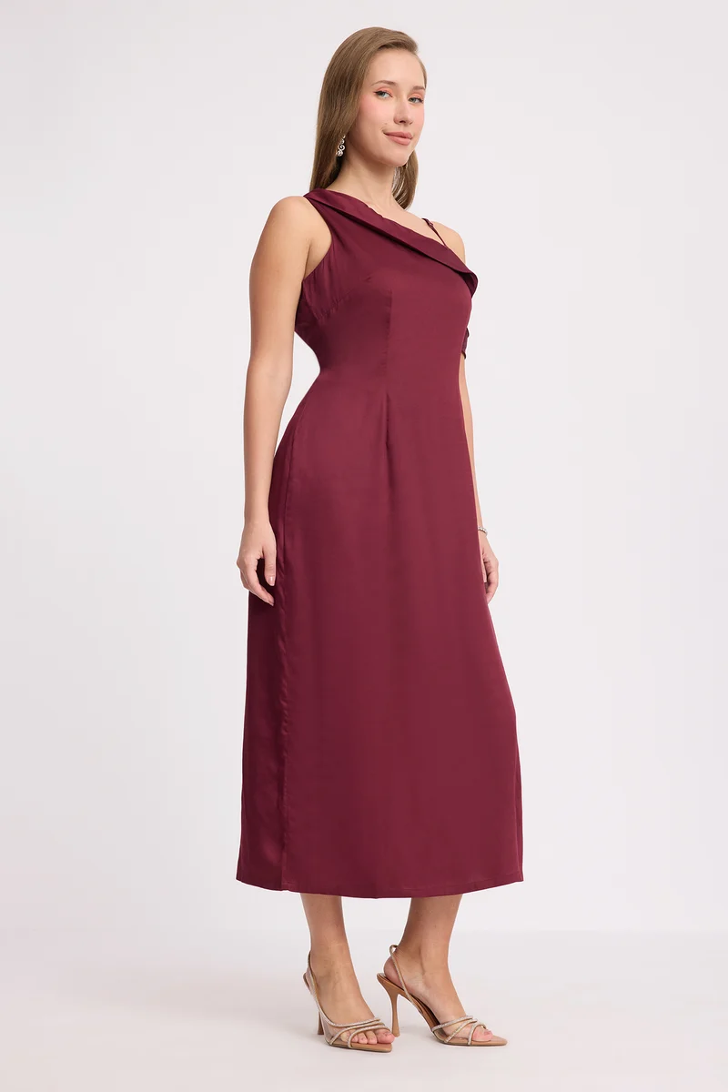 Emdla|100% Viscose One Shoulder Cowl Bodycon Dress