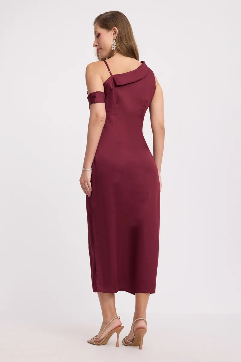 Emdla|100% Viscose One Shoulder Cowl Bodycon Dress