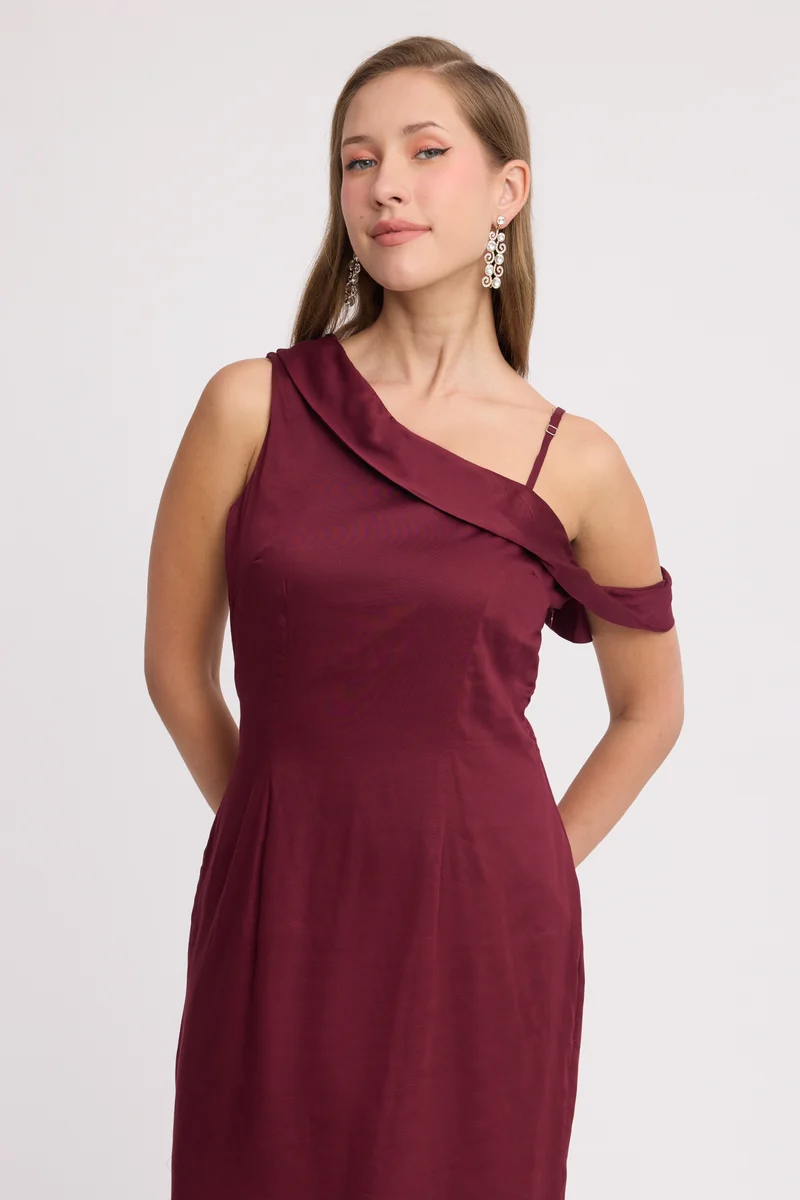 Emdla|100% Viscose One Shoulder Cowl Bodycon Dress