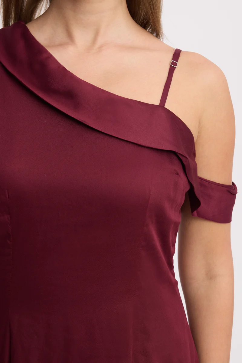 Emdla|100% Viscose One Shoulder Cowl Bodycon Dress