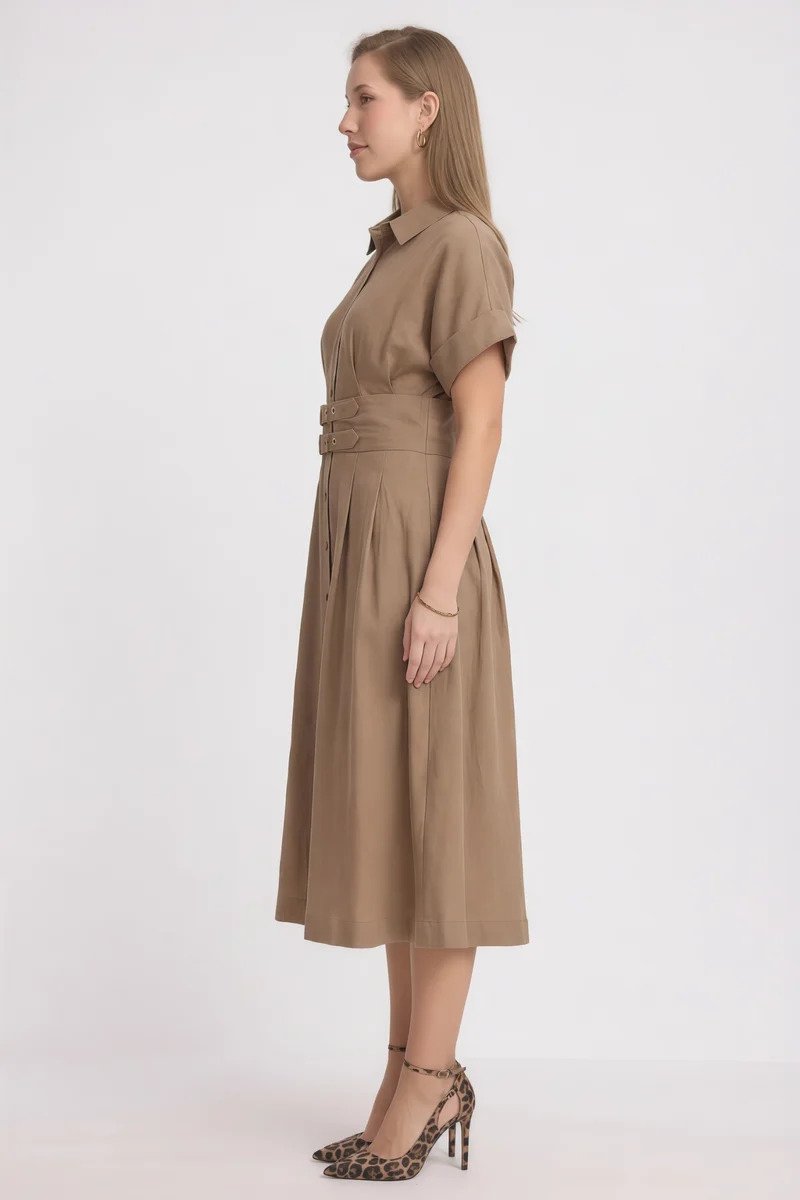 Baile|100% Cotton Double Belted Midi Dress