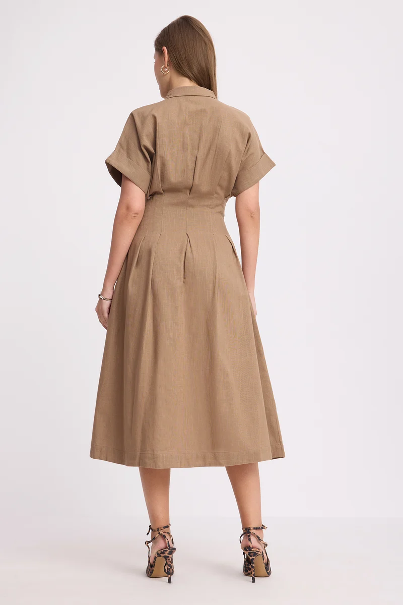 Baile|100% Cotton Double Belted Midi Dress