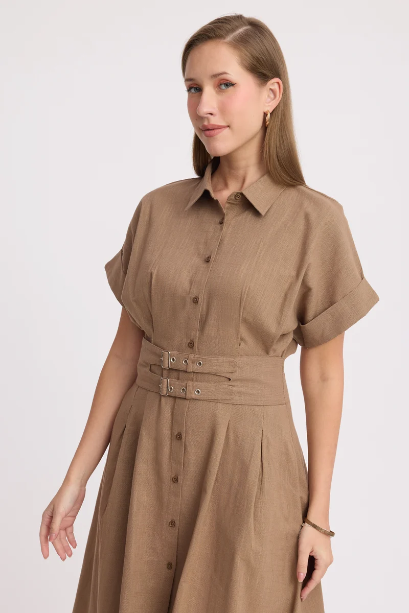 Baile|100% Cotton Double Belted Midi Dress