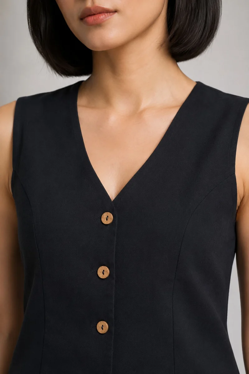 Tora|100% Cotton V-Neck Waistcoat