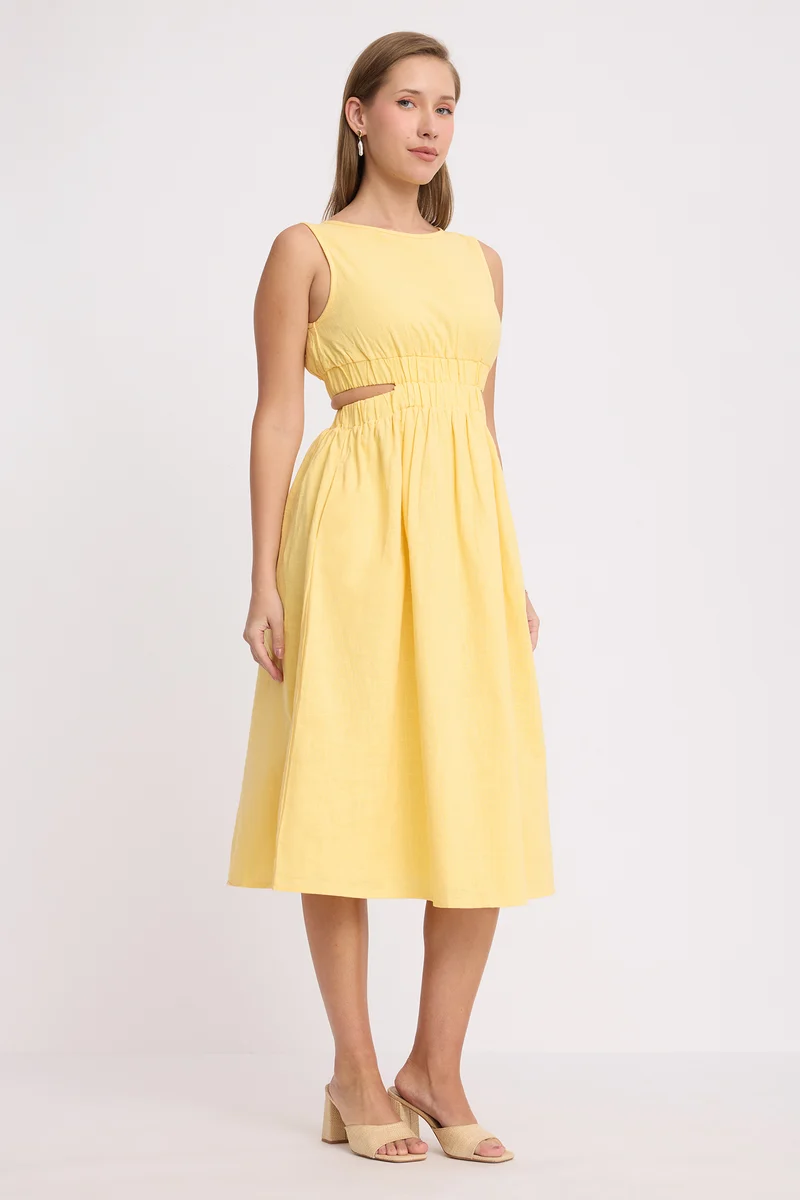 Aoi|100% Cotton Waist Cut Out Midi Dress