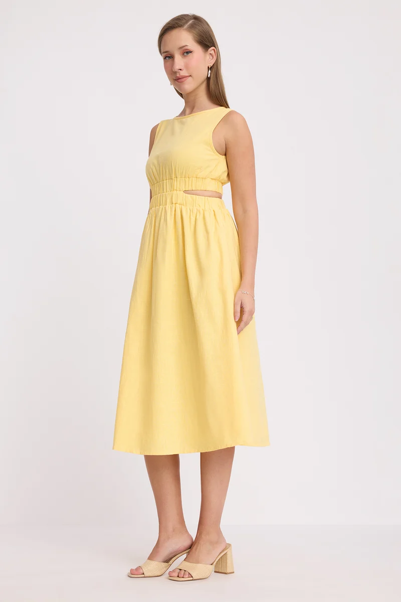 Aoi|100% Cotton Waist Cut Out Midi Dress