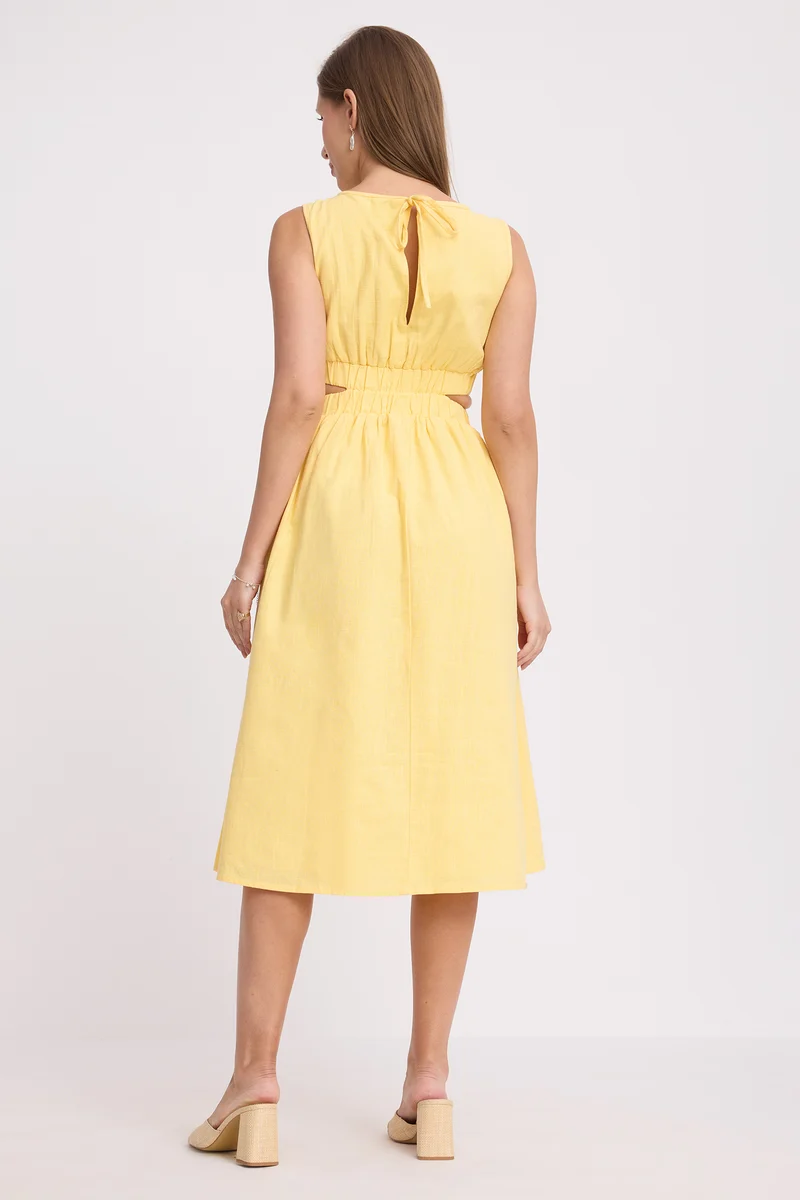 Aoi|100% Cotton Waist Cut Out Midi Dress