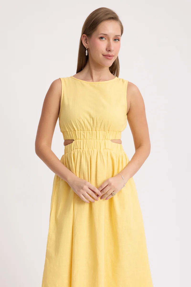 Aoi|100% Cotton Waist Cut Out Midi Dress