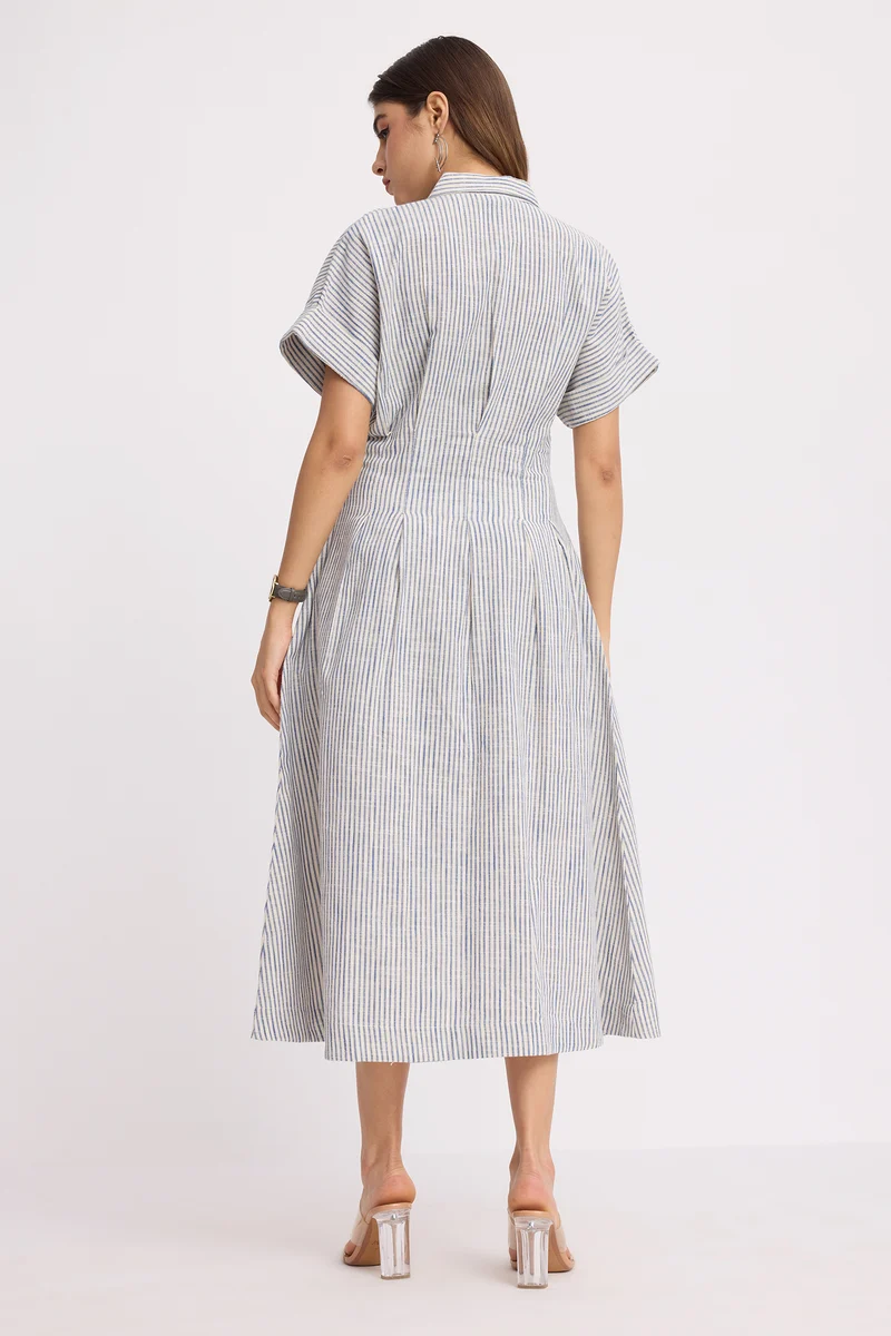 Crema|100% Cotton Double Belted Midi Dress