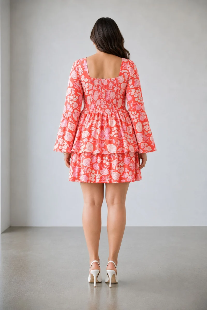 Caoy|100% Viscose Printed Layered Mini Dress