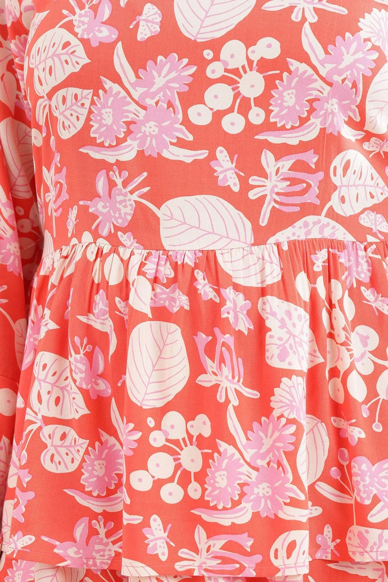 Caoy|100% Viscose Printed Layered Mini Dress