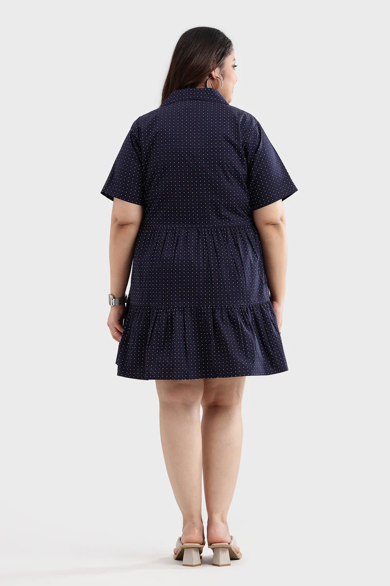 Canis|100% Cotton Polka Print Mini Shirt Dress