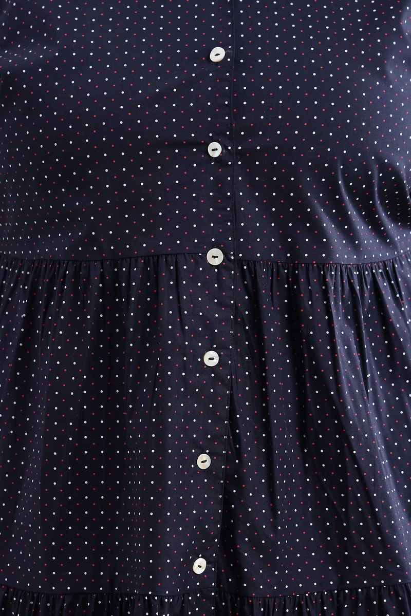 Canis|100% Cotton Polka Print Mini Shirt Dress
