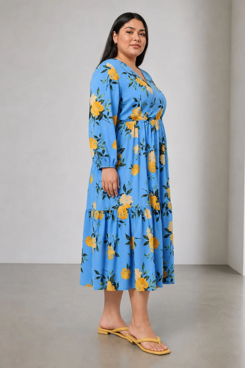 Caola|100% Viscose Printed Wrap Maxi Dress