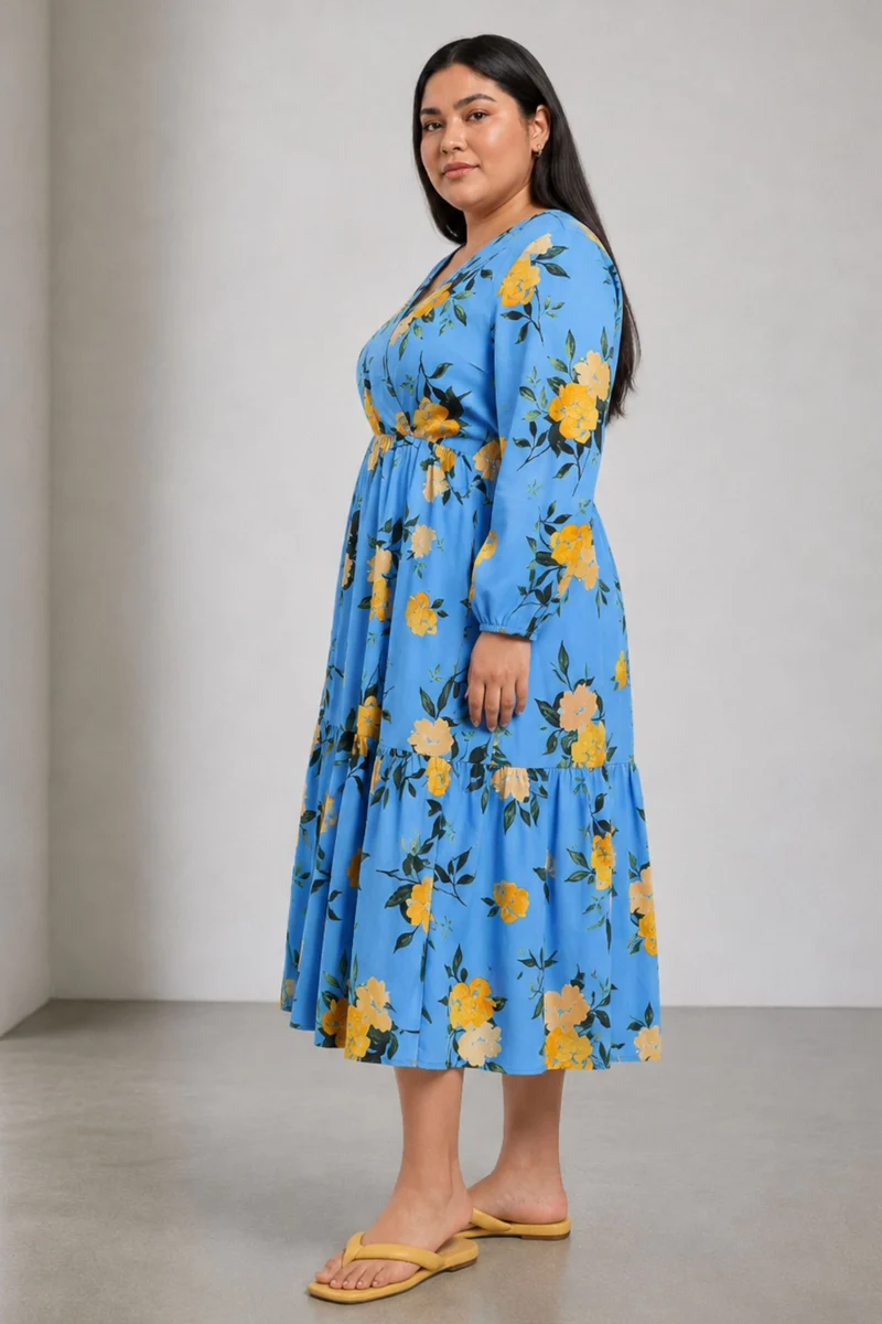 Caola|100% Viscose Printed Wrap Maxi Dress