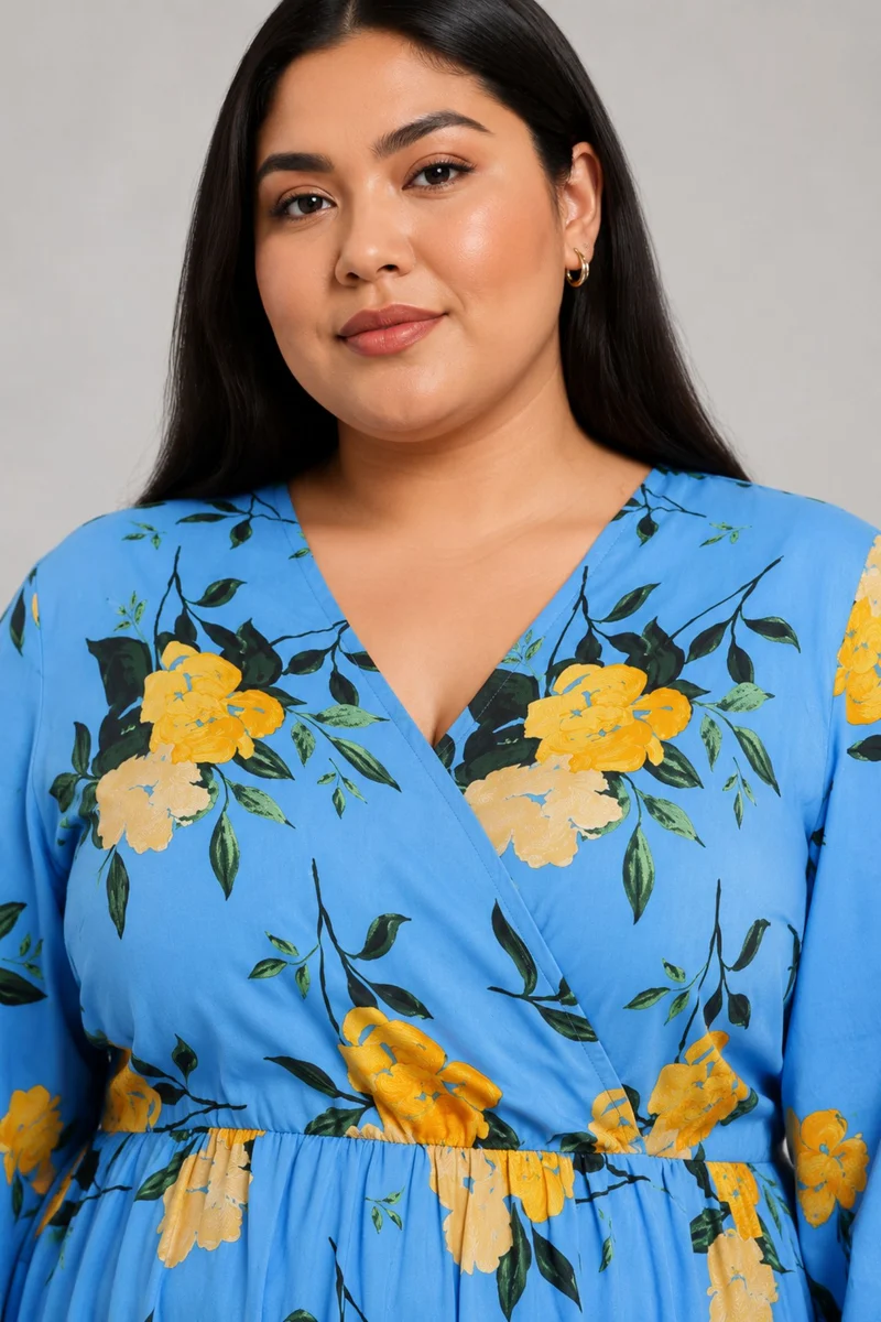 Caola|100% Viscose Printed Wrap Maxi Dress