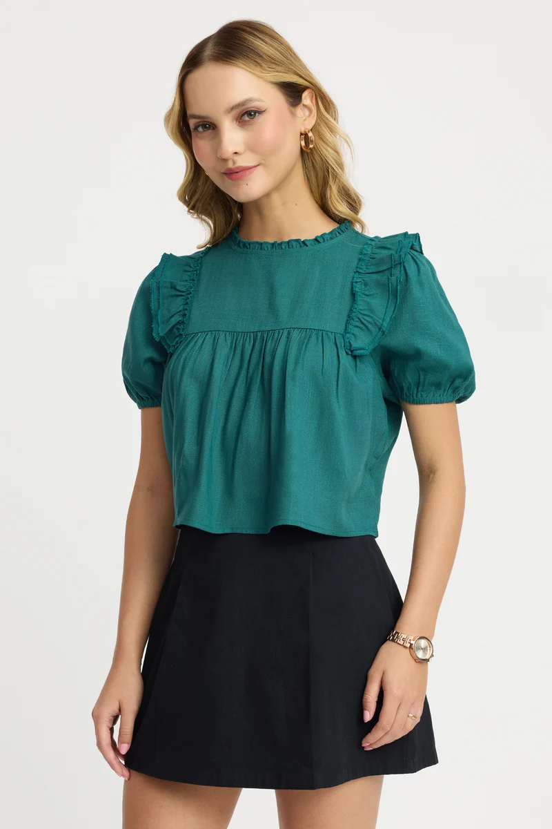 Pasangi|100% Viscose Ruffle Boxy Crop Top