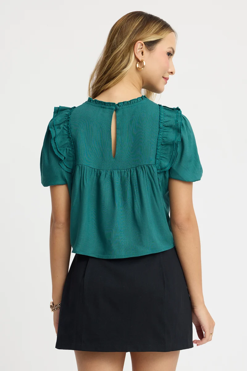 Pasangi|100% Viscose Ruffle Boxy Crop Top