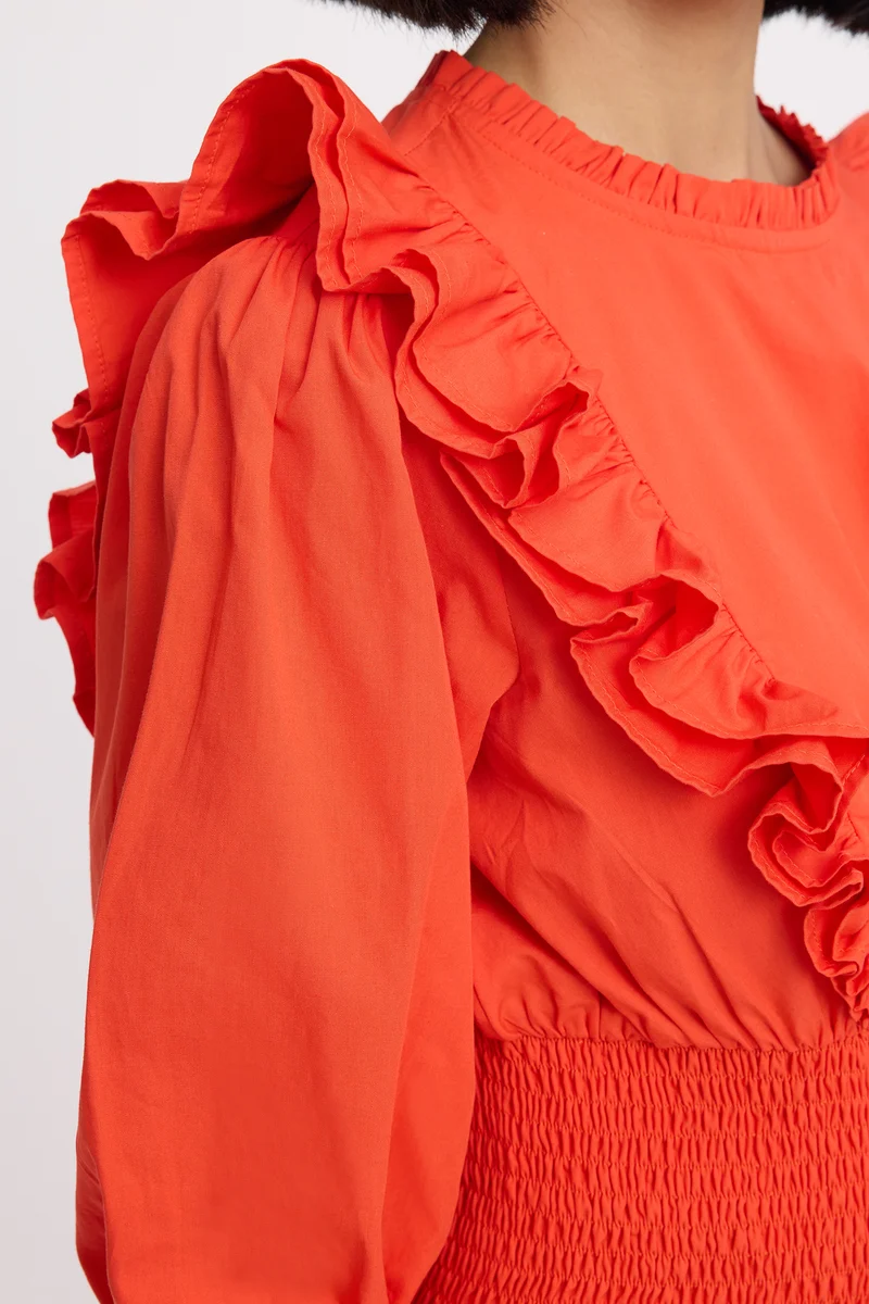 Issis|100% Cotton Ruffled Neck Crop Top