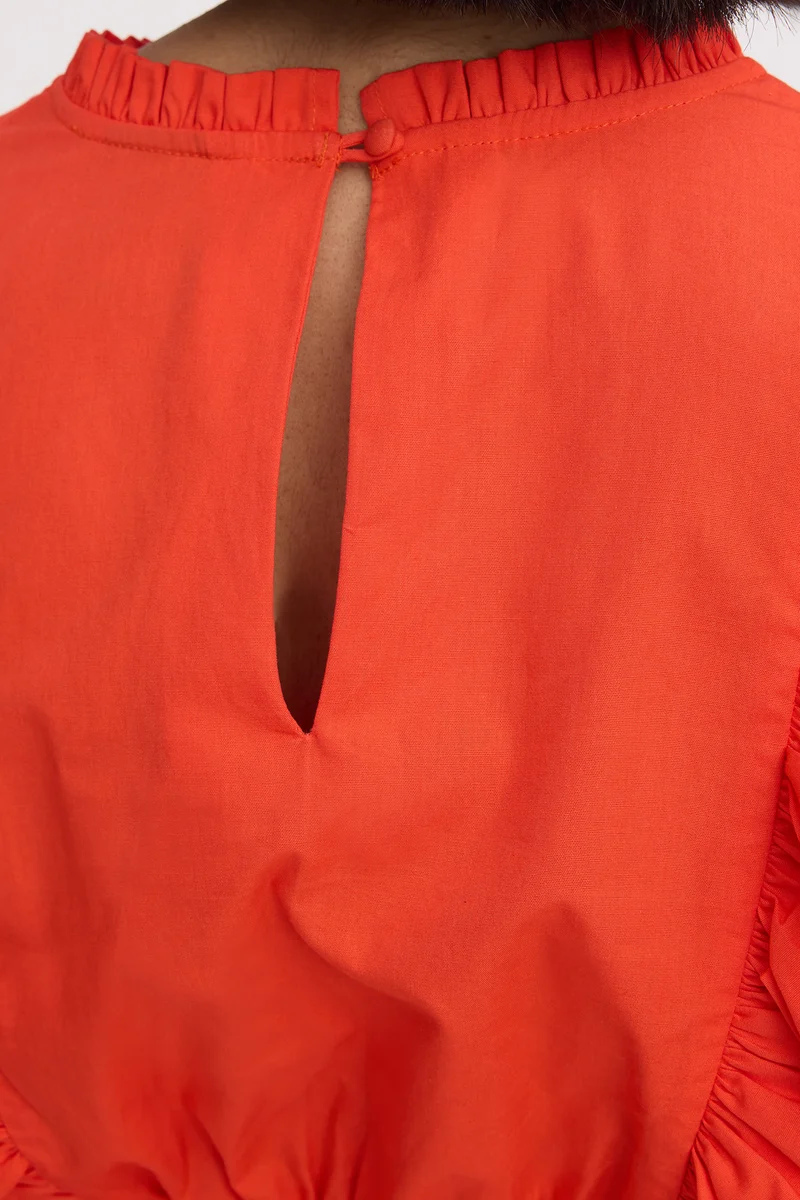 Issis|100% Cotton Ruffled Neck Crop Top