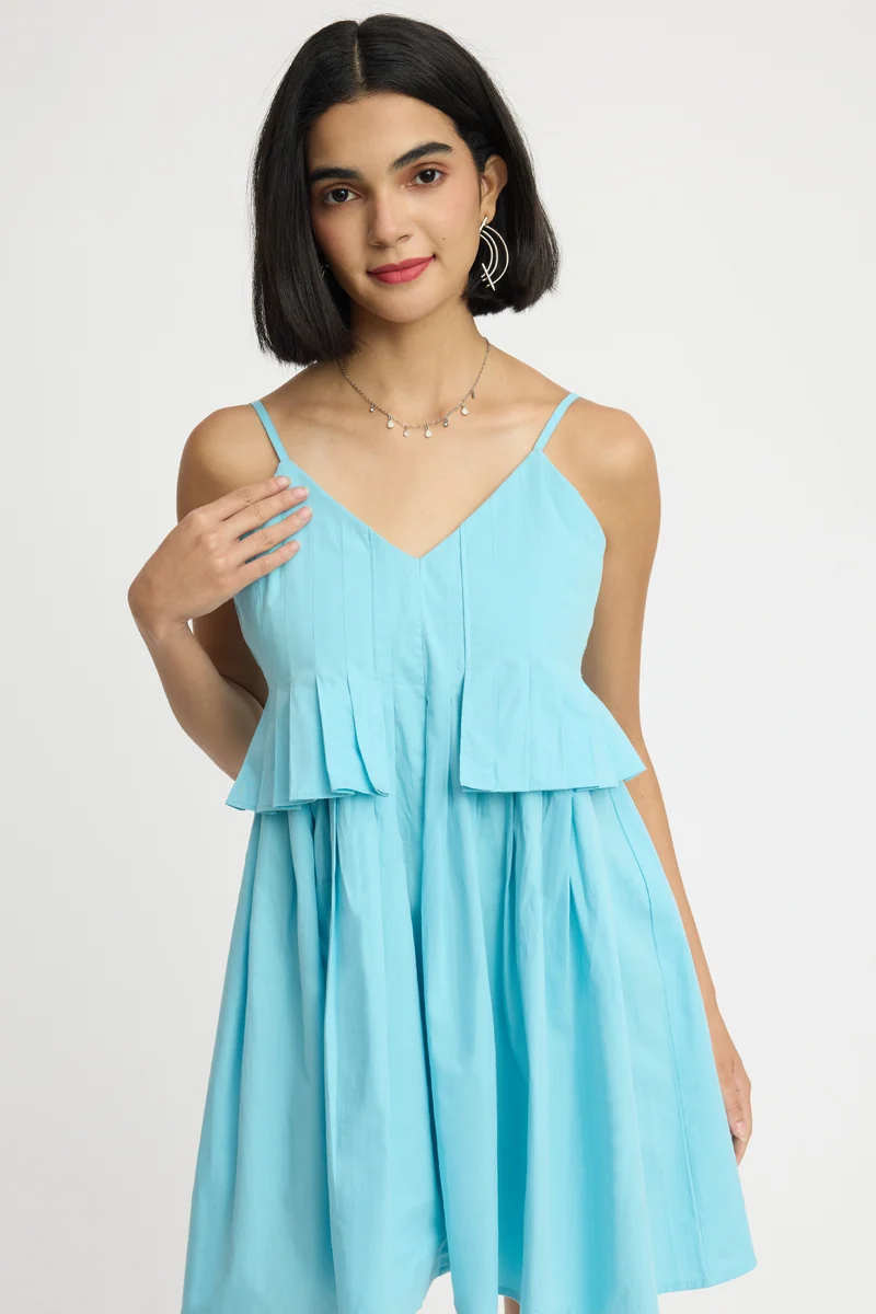 Tobten|100% Cotton Layered Pleated Mini Dress
