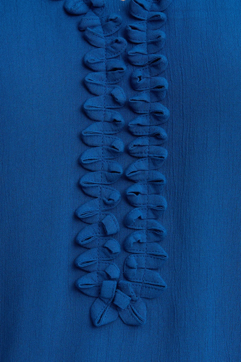 Tilopa|100% Viscose Relaxed Ruffle Neck Top