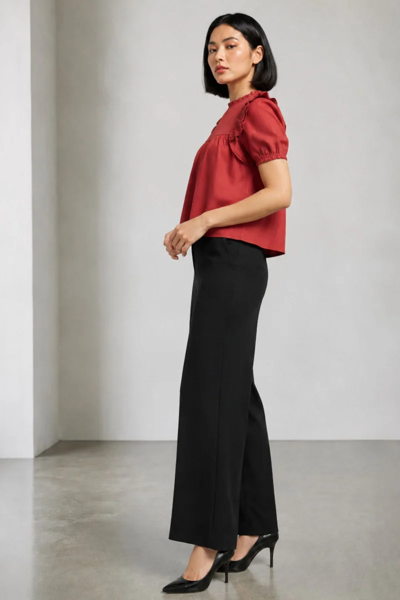 Paltso|100% Viscose Ruffle Boxy Crop Top