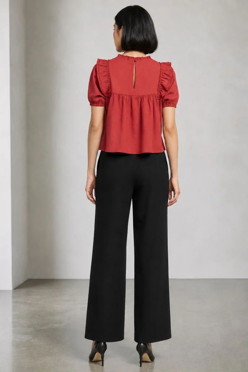 Paltso|100% Viscose Ruffle Boxy Crop Top