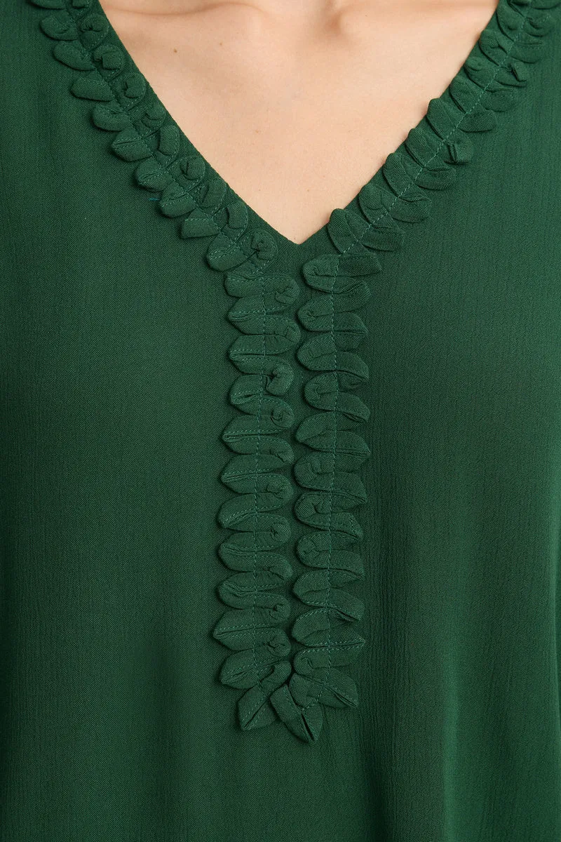 Tingzin|100% Viscose Relaxed Ruffle Neck Top